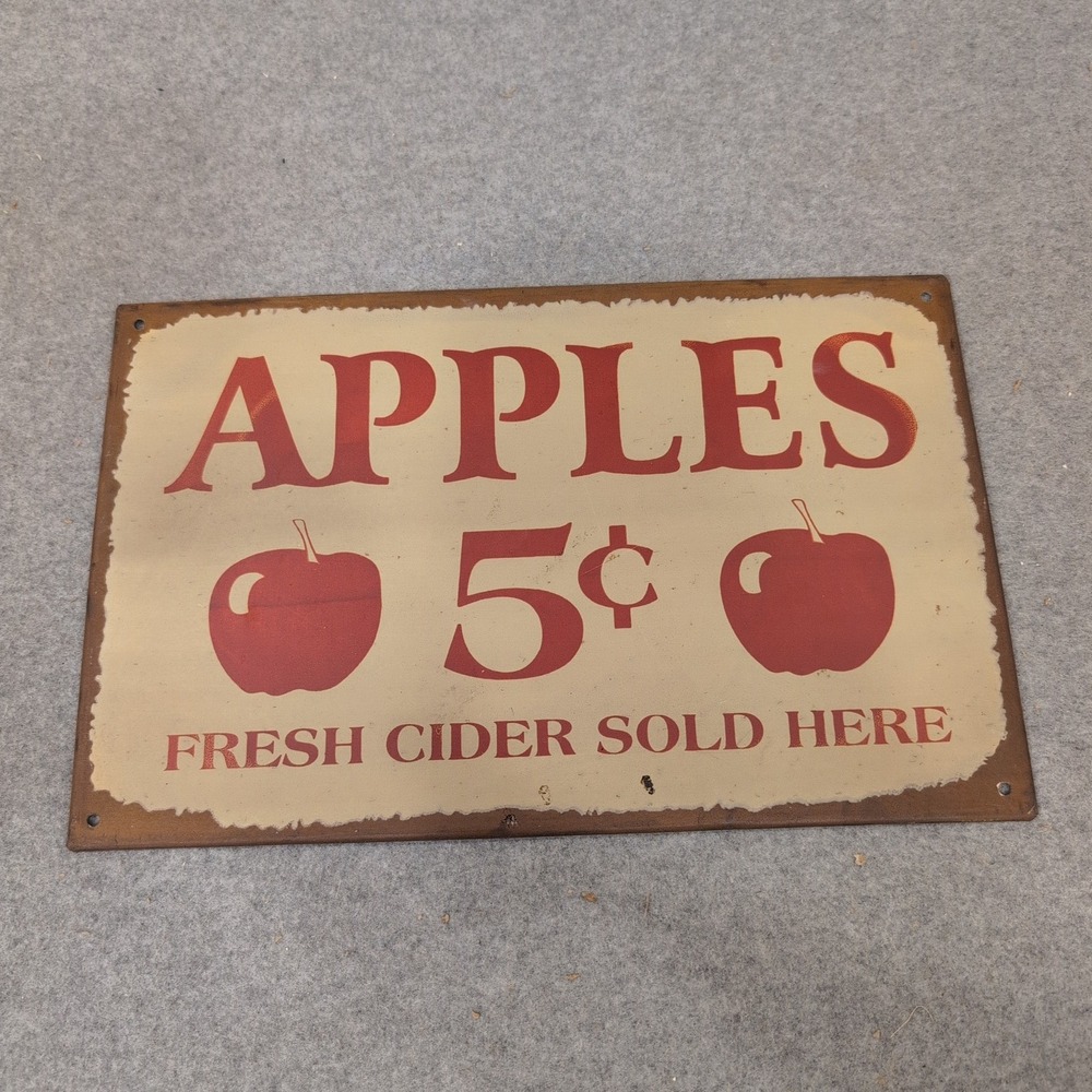 Apples 5 Cents Fresh Cider Sold Here Metal Sign Rustic Farmhouse Wall Decor - Picture 1 of 3